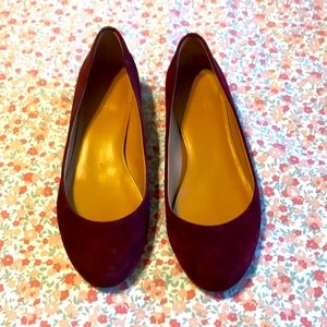 Size 7 wine faux suede flats, J Crew, worn once